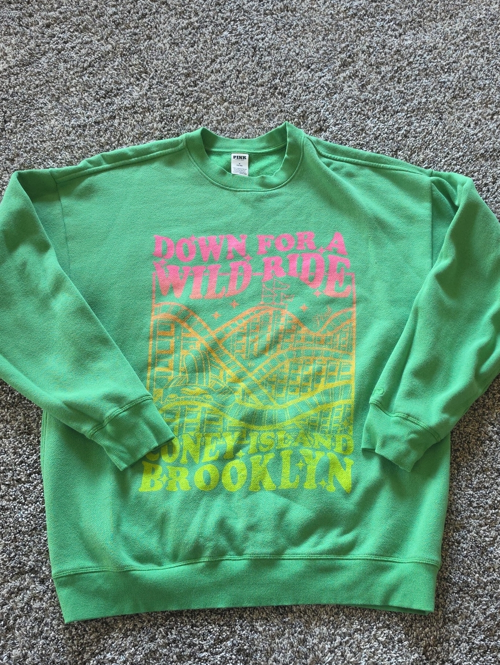 PINK Victoria's Secret Green Crewneck with Ombre Coney Island Brooklyn M